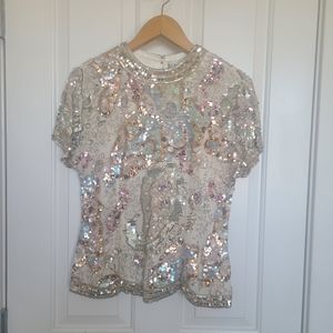 BLACK TIE Olge Cassini Beautiful Vintage Beaded Top Size Small Silk